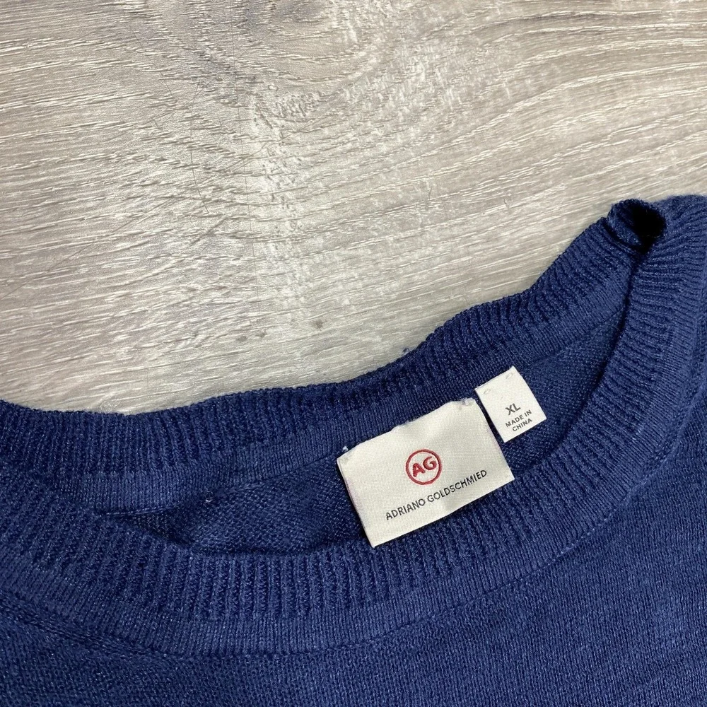 AG Adriano Goldschmied Sweater‎ Mens XL Navy Linen Crewneck Pullover 70592LES